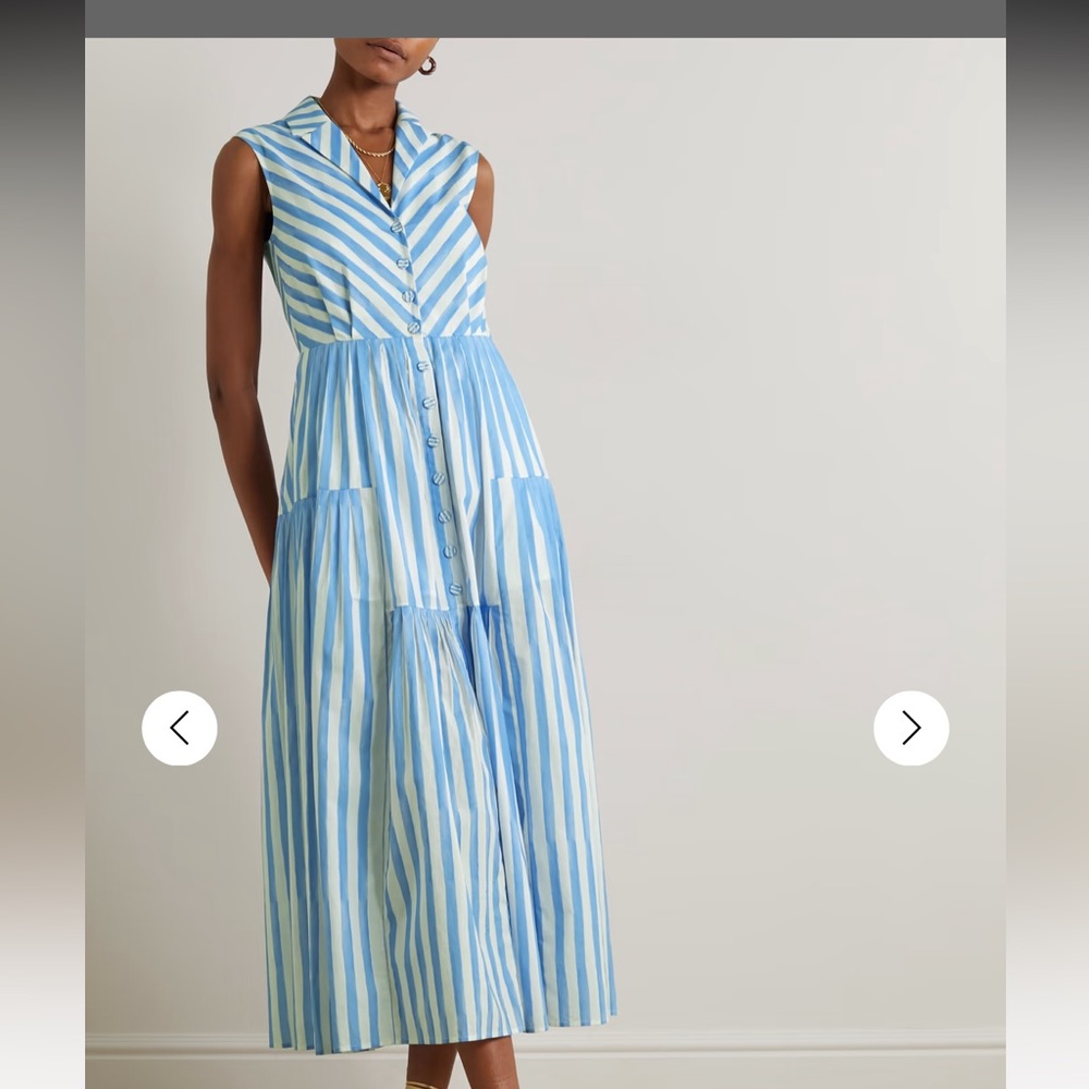 Saloni Arya pleated striped cotton-poplin midi dress Sz 4 NWT retails for $685